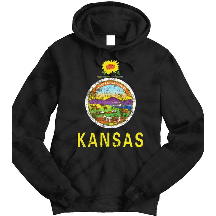 Retro Kansas Flag Vintage Ks Souvenir Gift Tie Dye Hoodie