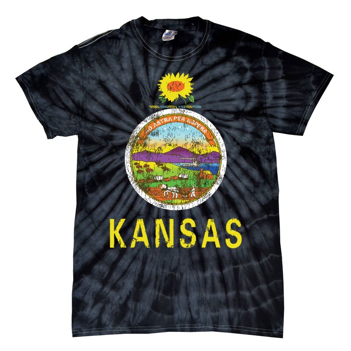 Retro Kansas Flag Vintage Ks Souvenir Gift Tie-Dye T-Shirt