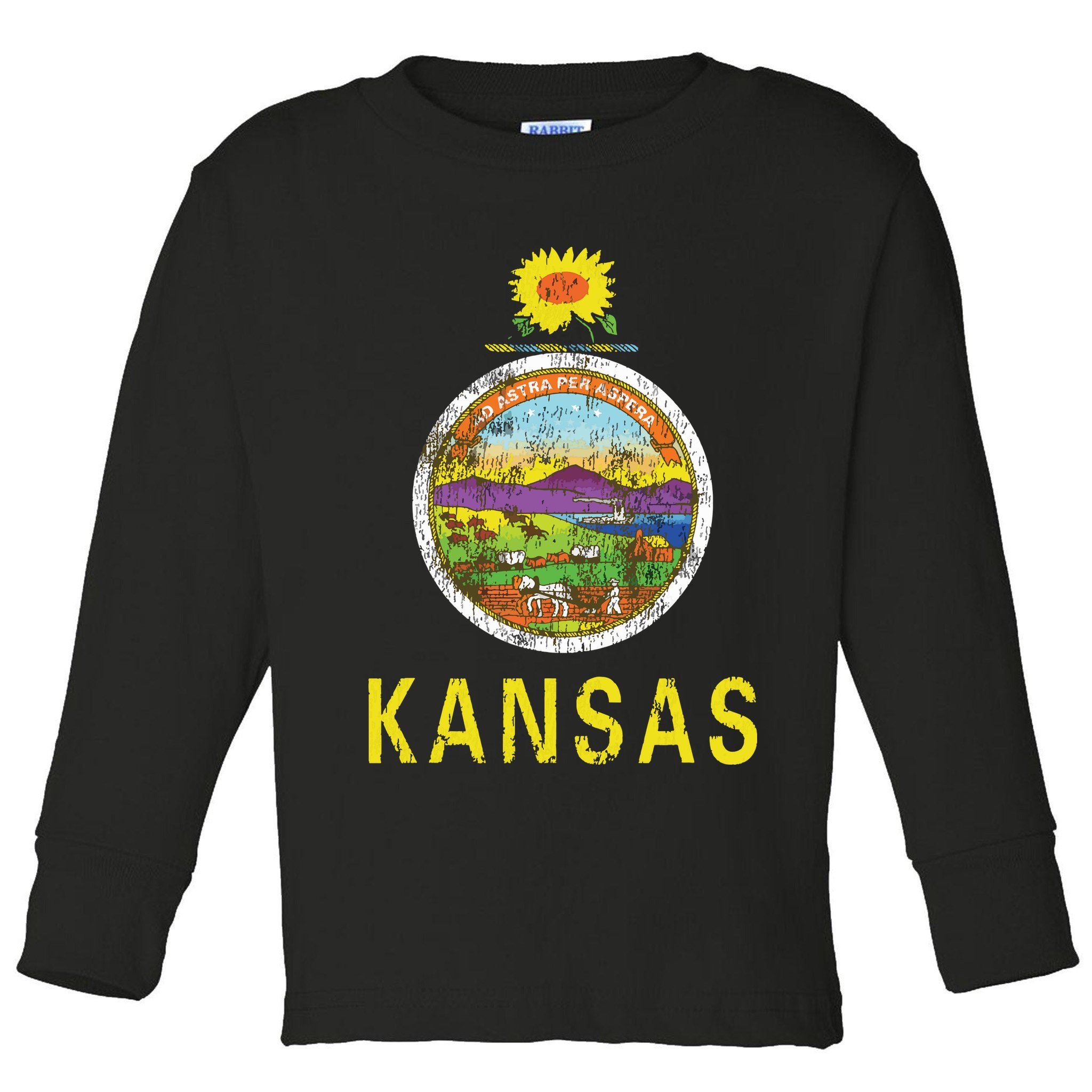 Retro Kansas Flag Vintage Ks Souvenir Gift Toddler Long Sleeve Shirt