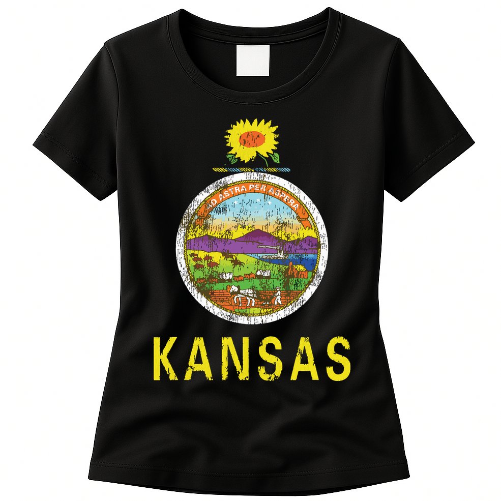 Retro Kansas Flag Vintage Ks Souvenir Gift Womens T-Shirt