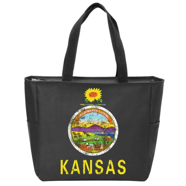 Retro Kansas Flag Vintage Ks Souvenir Gift Zip Tote Bag