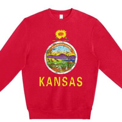 Retro Kansas Flag Vintage Ks Souvenir Gift Premium Crewneck Sweatshirt