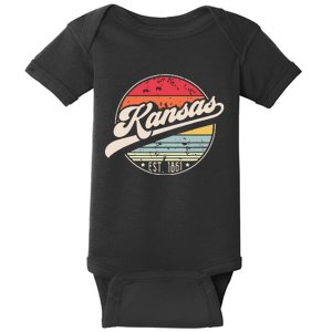 Retro Kansas Home State Ks Cool 70s Style Sunset Baby Bodysuit