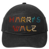 Retro Kamala Harris Walz Waltz 2024 Cat Lettering Positive 7-Panel Snapback Hat