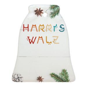 Retro Kamala Harris Walz Waltz 2024 Cat Lettering Positive Ceramic Bell Ornament