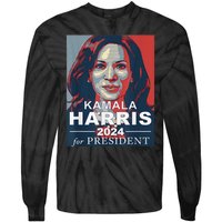 Retro Kamala Harris 2024 For President Election Campaign Tie-Dye Long Sleeve Shirt