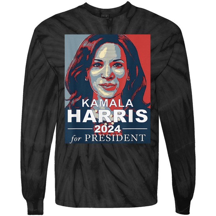 Retro Kamala Harris 2024 For President Election Campaign Tie-Dye Long Sleeve Shirt