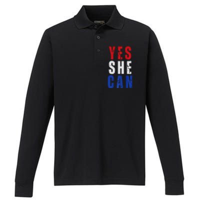 Retro Kamala Harris Yes She Can Kamala Harris 2024 Performance Long Sleeve Polo