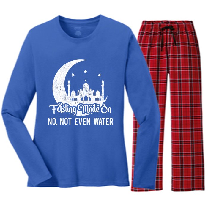 Ramadan Kareem Happy Ramadan Fasting Mode On Not Even Water Gift Women's Long Sleeve Flannel Pajama Set 