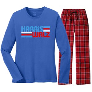 Retro Kamala Harris Tim Walz 2024 Election Women's Long Sleeve Flannel Pajama Set 