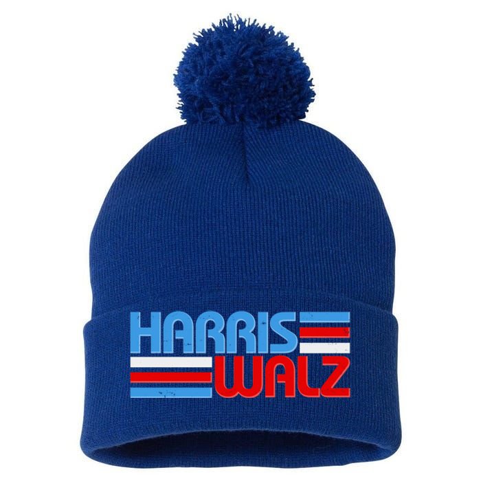 Retro Kamala Harris Tim Walz 2024 Election Pom Pom 12in Knit Beanie