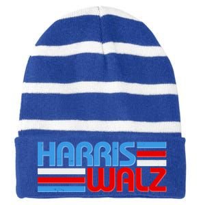 Retro Kamala Harris Tim Walz 2024 Election Striped Beanie with Solid Band