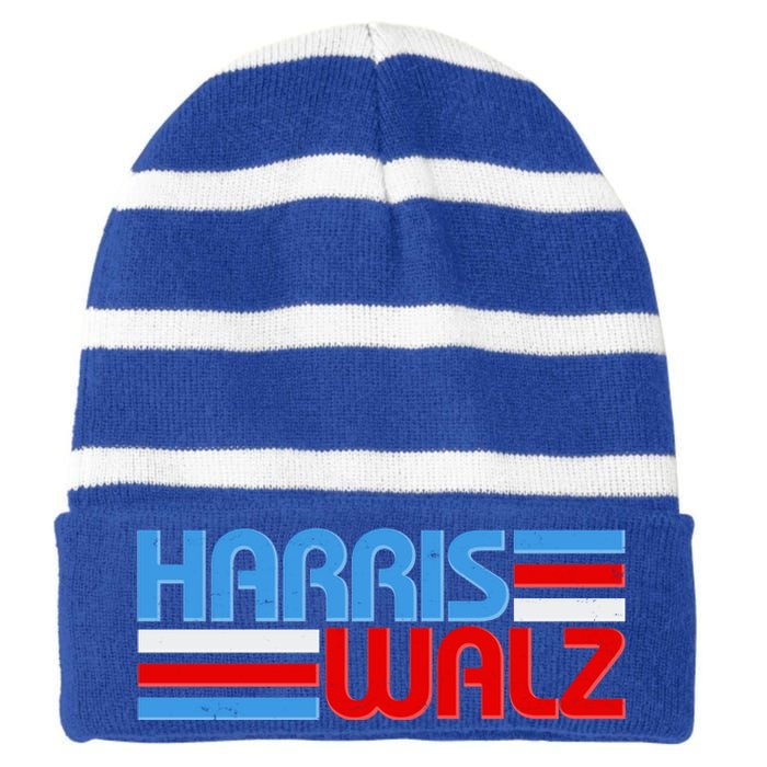 Retro Kamala Harris Tim Walz 2024 Election Striped Beanie with Solid Band