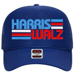 Retro Kamala Harris Tim Walz 2024 Election High Crown Mesh Back Trucker Hat