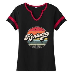 Retro Kentucky Home State KY Cool 70s Style Sunset Ladies Halftime Notch Neck Tee