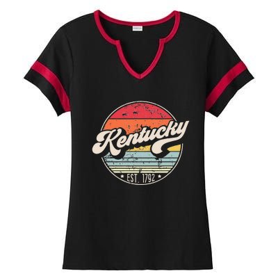 Retro Kentucky Home State KY Cool 70s Style Sunset Ladies Halftime Notch Neck Tee