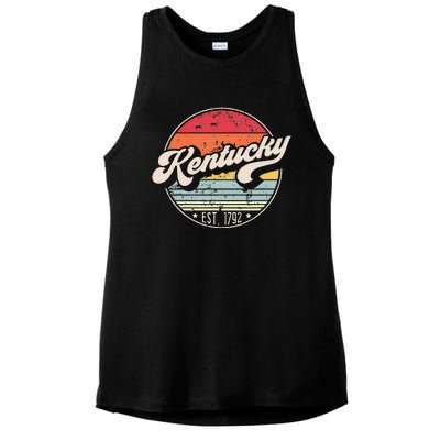 Retro Kentucky Home State KY Cool 70s Style Sunset Ladies PosiCharge Tri-Blend Wicking Tank