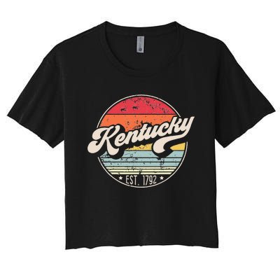 Retro Kentucky Home State KY Cool 70s Style Sunset Women's Crop Top Tee