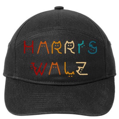 Retro Kamala Harris Walz Waltz 2024 Cat Lettering Positive 7-Panel Snapback Hat