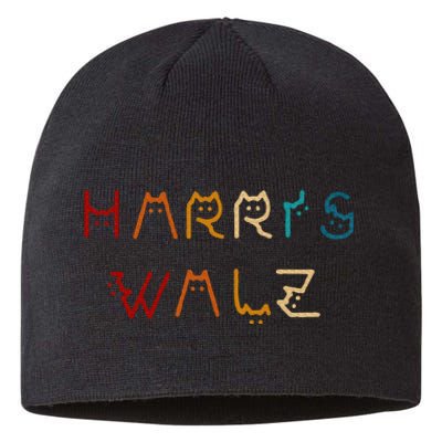 Retro Kamala Harris Walz Waltz 2024 Cat Lettering Positive Sustainable Beanie