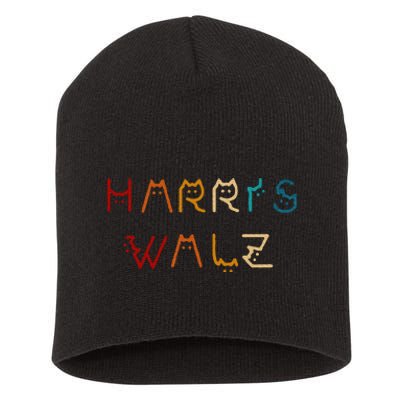 Retro Kamala Harris Walz Waltz 2024 Cat Lettering Positive Short Acrylic Beanie