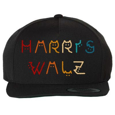 Retro Kamala Harris Walz Waltz 2024 Cat Lettering Positive Wool Snapback Cap