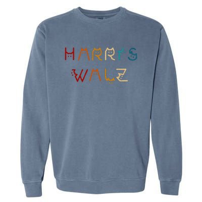 Retro Kamala Harris Walz Waltz 2024 Cat Lettering Positive Garment-Dyed Sweatshirt