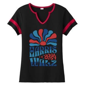 Retro Kamala Harris Walz 2024 Ladies Halftime Notch Neck Tee