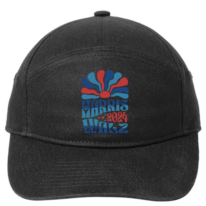 Retro Kamala Harris Walz 2024 7-Panel Snapback Hat