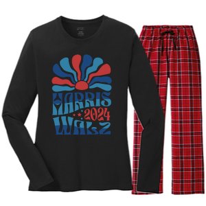 Retro Kamala Harris Walz 2024 Women's Long Sleeve Flannel Pajama Set 