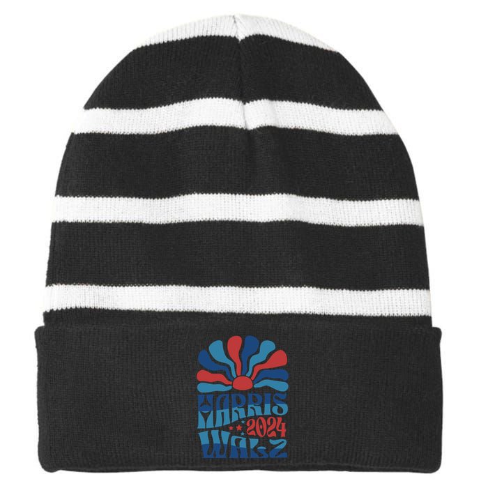 Retro Kamala Harris Walz 2024 Striped Beanie with Solid Band