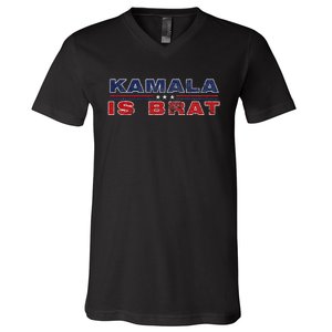 Retro Kamala Is Brat Funny Sarcastic 2024 V-Neck T-Shirt