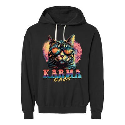 Retro Karma Is A Cat Garment-Dyed Fleece Hoodie