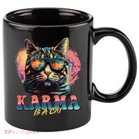 Retro Karma Is A Cat 11oz C Handle Ceramic Mug