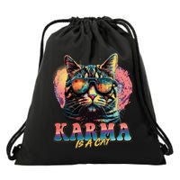 Retro Karma Is A Cat Drawstring Bag