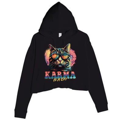 Retro Karma Is A Cat Crop Fleece Hoodie