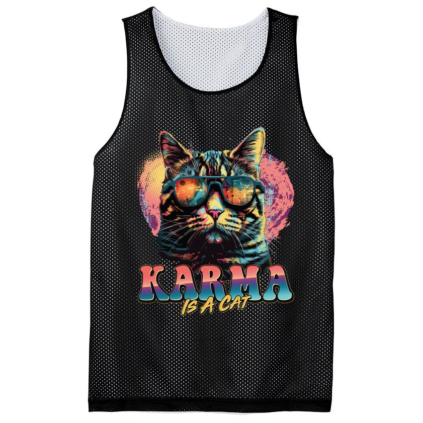 Retro Karma Is A Cat Mesh Reversible Basketball Jersey Tank