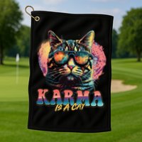 Retro Karma Is A Cat Golf Towel