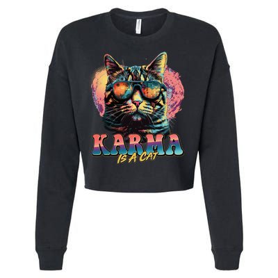 Retro Karma Is A Cat Cropped Pullover Crew