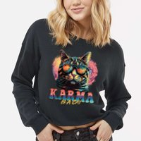Retro Karma Is A Cat Cropped Pullover Crew