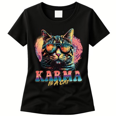 Retro Karma Is A Cat Womens T-Shirt