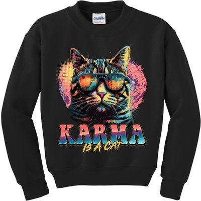 Retro Karma Is A Cat Kids Sweatshirt