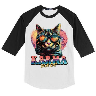 Retro Karma Is A Cat Kids Colorblock Raglan Jersey