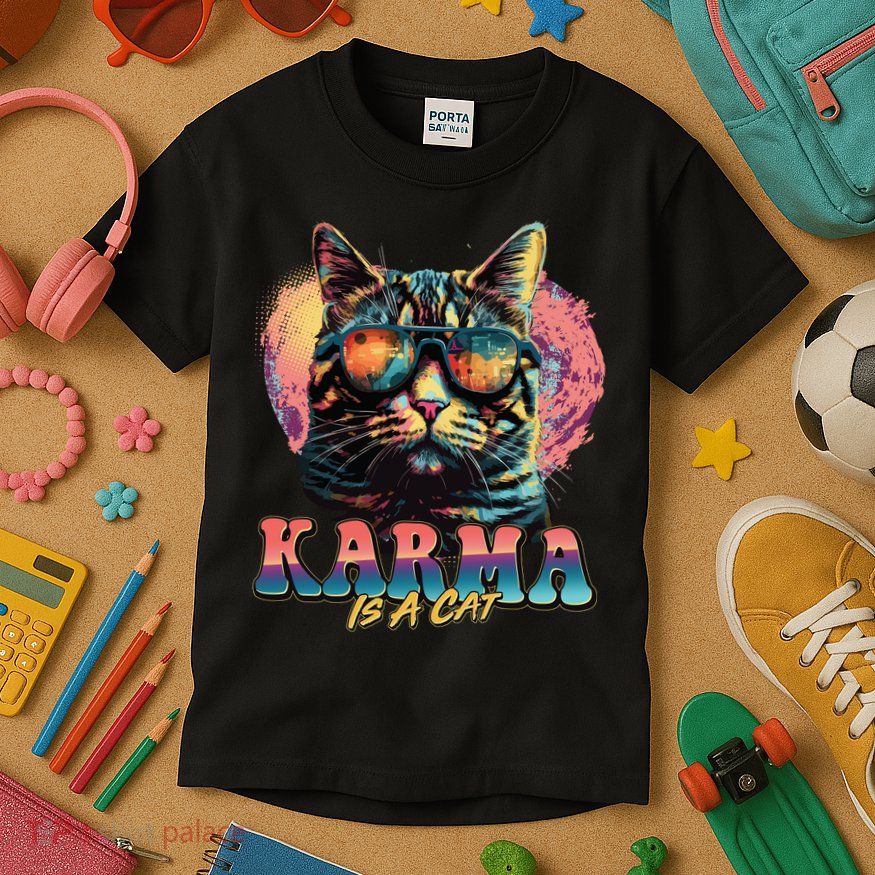 Retro Karma Is A Cat Kids T-Shirt