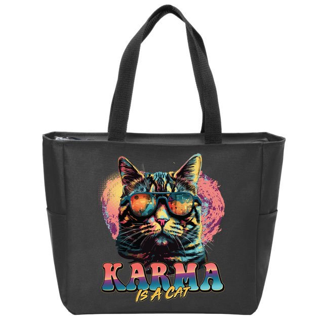 Retro Karma Is A Cat Zip Tote Bag