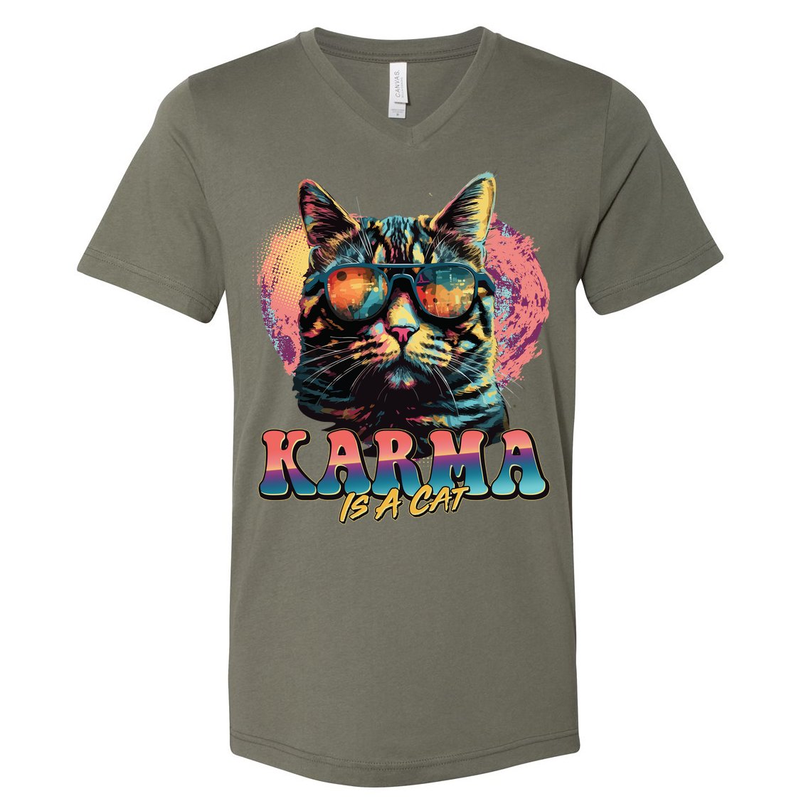 Retro Karma Is A Cat V-Neck T-Shirt