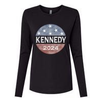 Robert Kennedy Jr 2024 President Vintage Button USA Flag Womens Cotton Relaxed Long Sleeve T-Shirt