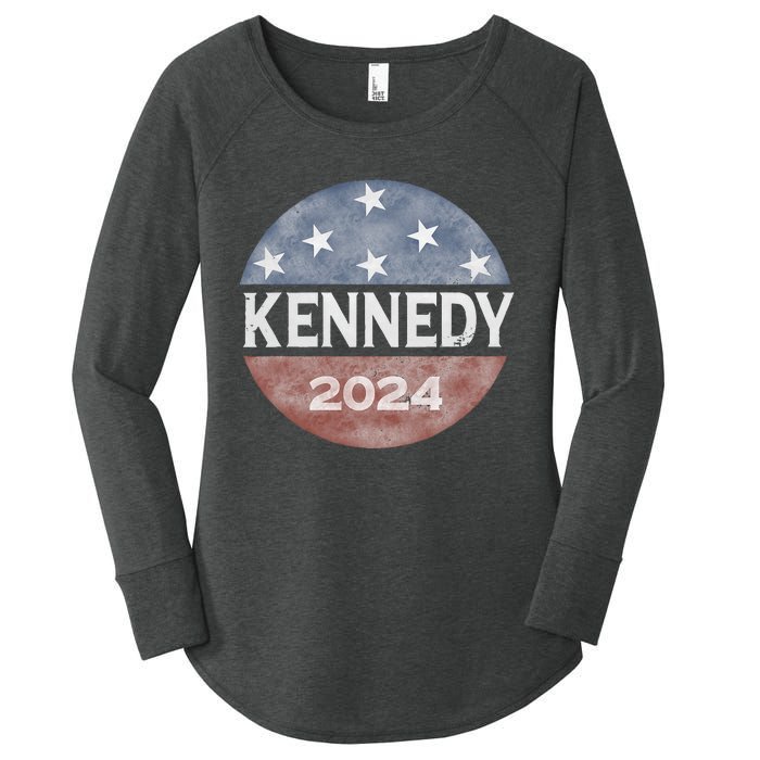 Robert Kennedy Jr 2024 President Vintage Button USA Flag Women's Perfect Tri Tunic Long Sleeve Shirt