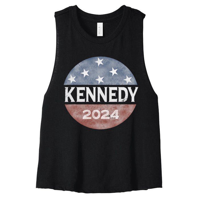 Robert Kennedy Jr 2024 President Vintage Button USA Flag Women's Racerback Cropped Tank