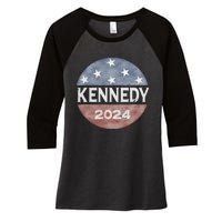 Robert Kennedy Jr 2024 President Vintage Button USA Flag Women's Tri-Blend 3/4-Sleeve Raglan Shirt